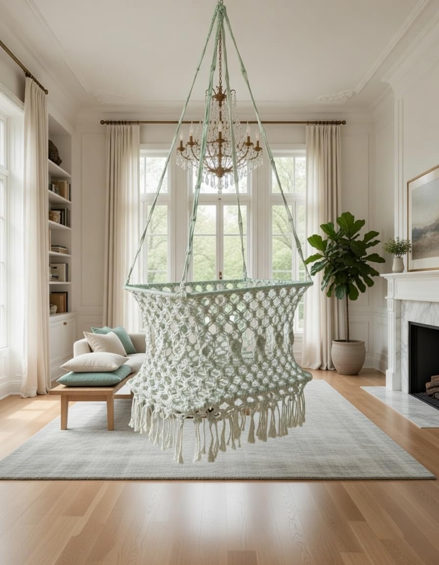Heavy Duty Hanging Swing | Nylon Baby Hammock | Colour :- White-image-1