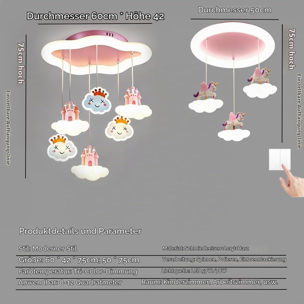 Kinderzimmer Deckenleuchte LED Wolke Schloss Einhorn Dimmbar Deckenlampe 3 Farbtemperaturen Kinderlampe Für Mädchen Jungen Modern Kinderzimmerlampe Für Spielzimmer Schlafzimmer