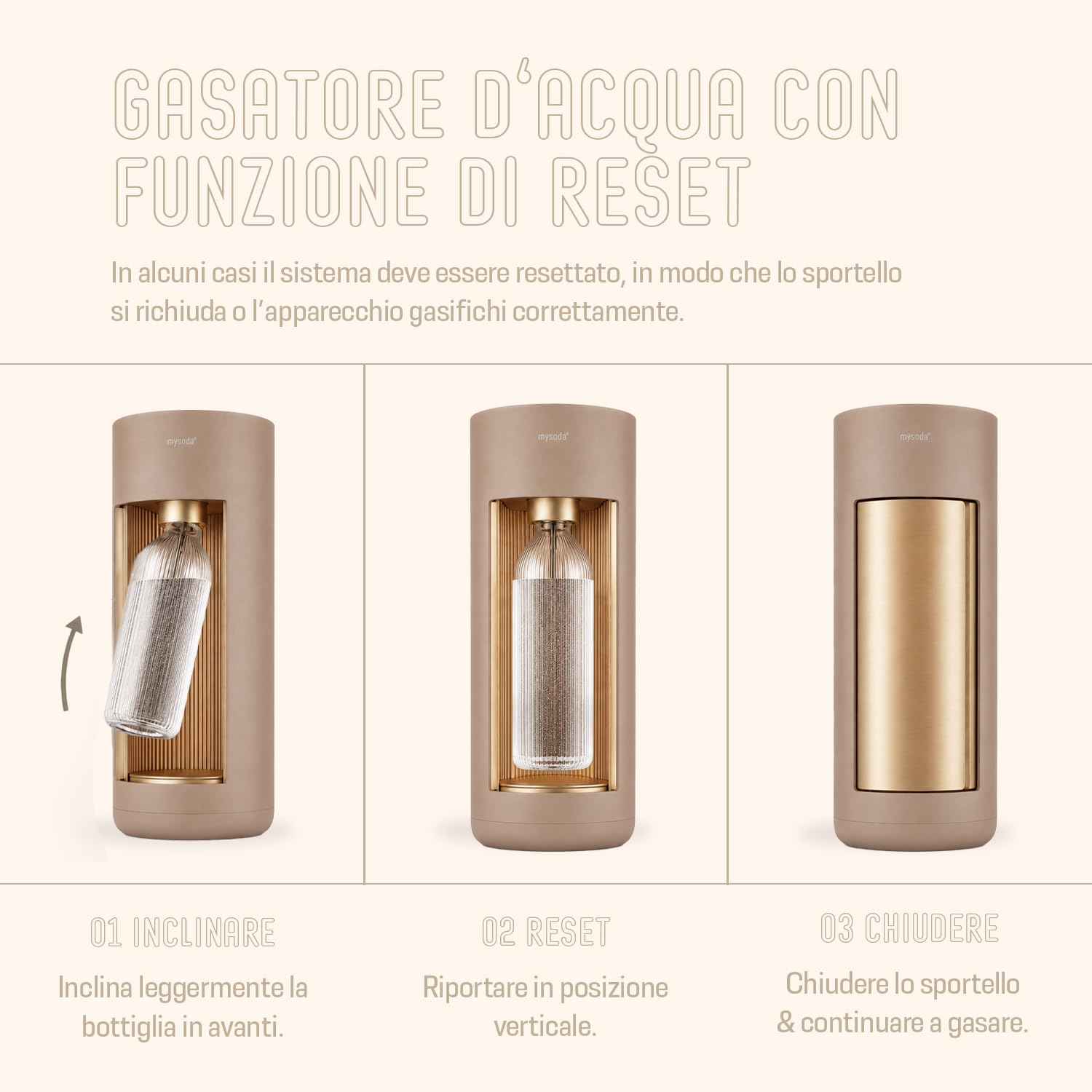 Mysoda Glassy - Gasatore d’acqua per l’acqua frizzante con bottiglia in vetro (senza bombola di CO2) - Beige (latte)