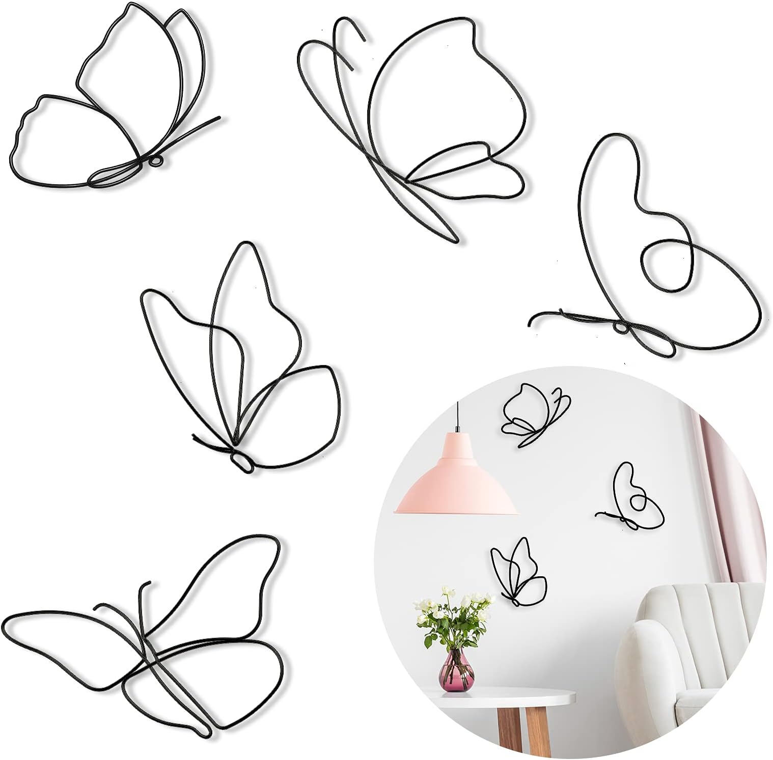 Hotop Metal Butterfly Wall Decor (5 Butterflies) Butterfly Metal Wall Art, Metal Wall Decor Hanging for Indoor and Outdoor