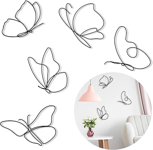 Hotop Decoración de pared de mariposa de metal (5 mariposas), arte de pared de metal de mariposa, decoración de pared de metal para colgar en