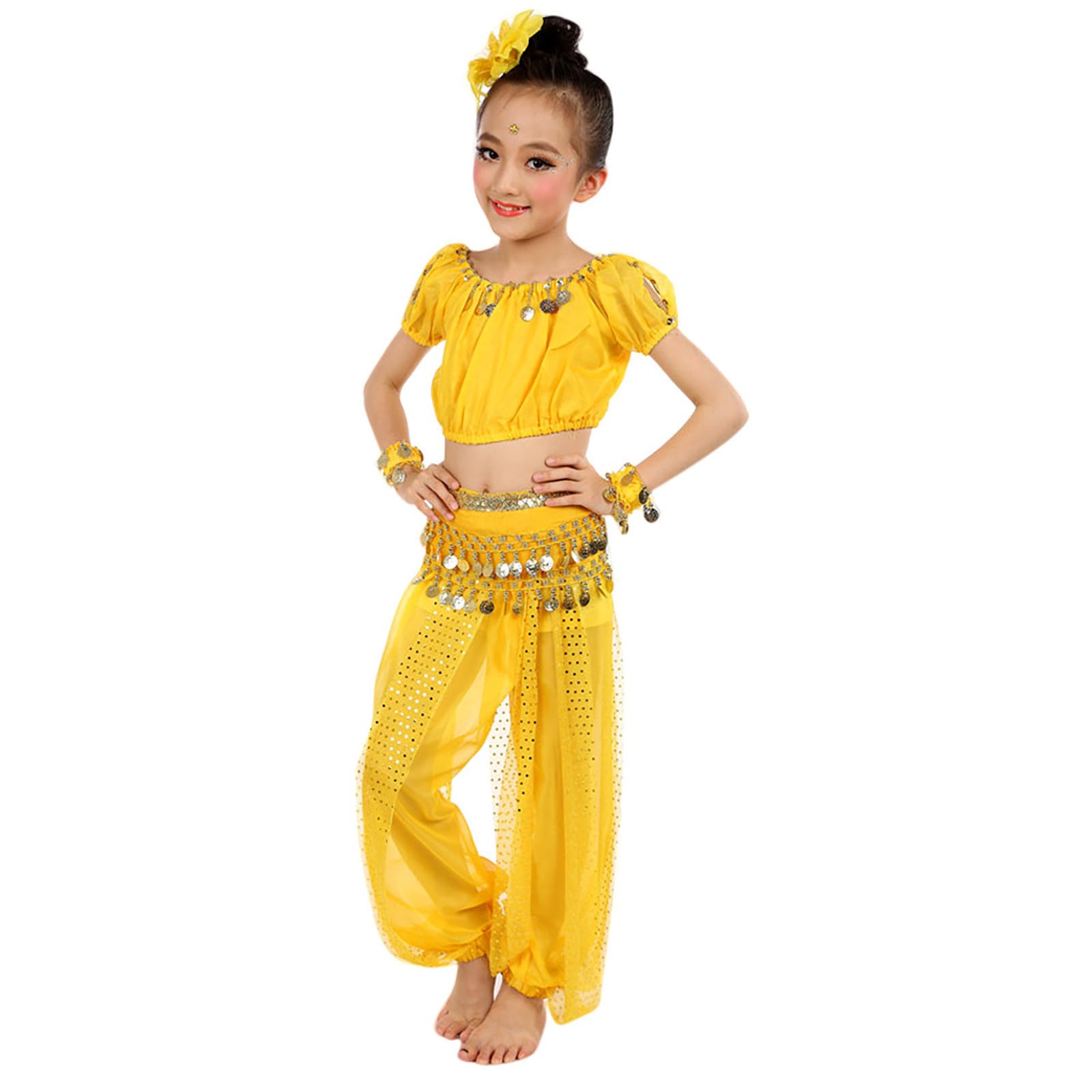 Girls Belly Dance Costume Set 2-Piece Outfit Girls With Top And Lantern Pants Arabian Dancing Performance Professional Carnival Dancer Outfit Suit — image 1
