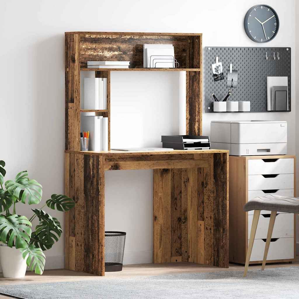 Escritorio con estante de madera vieja 91 x 50 x 149 cm mesa de escritorio de oficina de madera de ingeniería estación de trabajo para oficina sala de estar dormitorio fácil montaje
