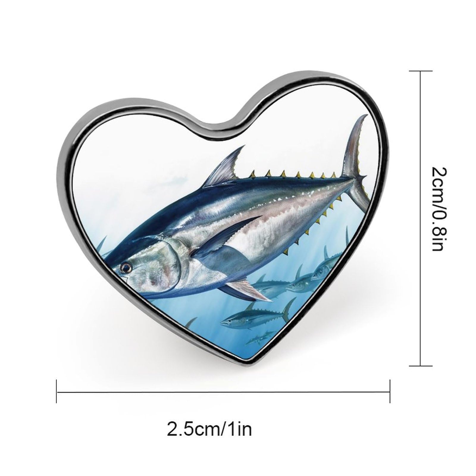 Brooch Pin Lapel Pins Heart Pin Women Brooch Pins for Hat Bag Suit Tie Wedding Birthday Bluefin Tuna Thunnus Printed Valentine Pin