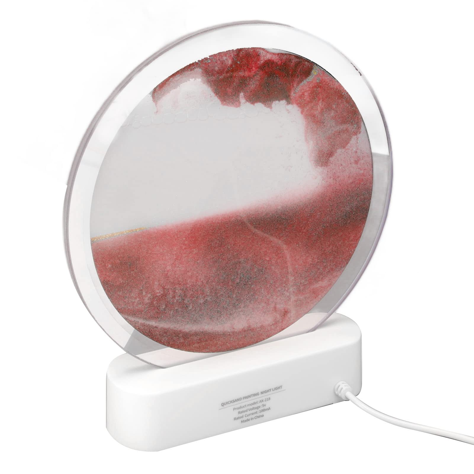 Moving Sand Art Lamp, Layered USB Plug in Quicksand Light Decorative Eye Exquisite for Bedside for Bedroom (Red)