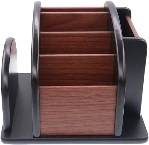 Miniatura 9 de Coideal - Organizador giratorio de madera para guardar controles remoto o artículos de escritorio y oficina, con 4 compartimentos, marrón (brown &