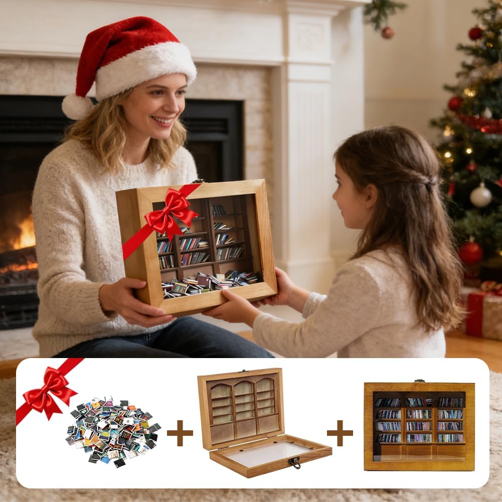 Abnaok Anxiety Bookshelf Get Rid of Your Anxiety, Stress-Relief Booksshelf Organizer Miniature Book Matchbox Display Cabinet, Creative Ornaments, Decorative Shelf for Home/Office Desk