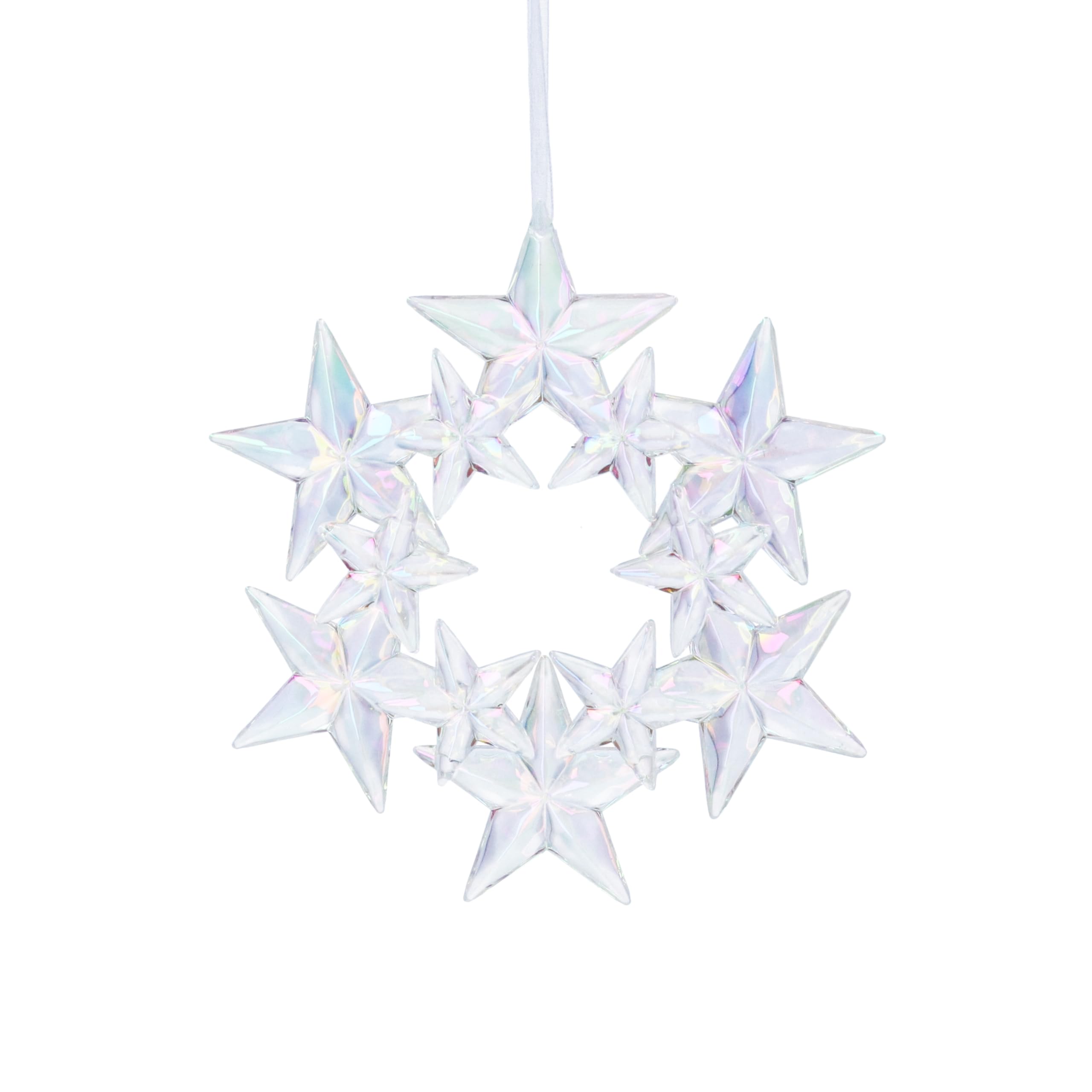 Gisela Graham Clear Rainbow Acrylic Star Wreath, Christmas Decoration