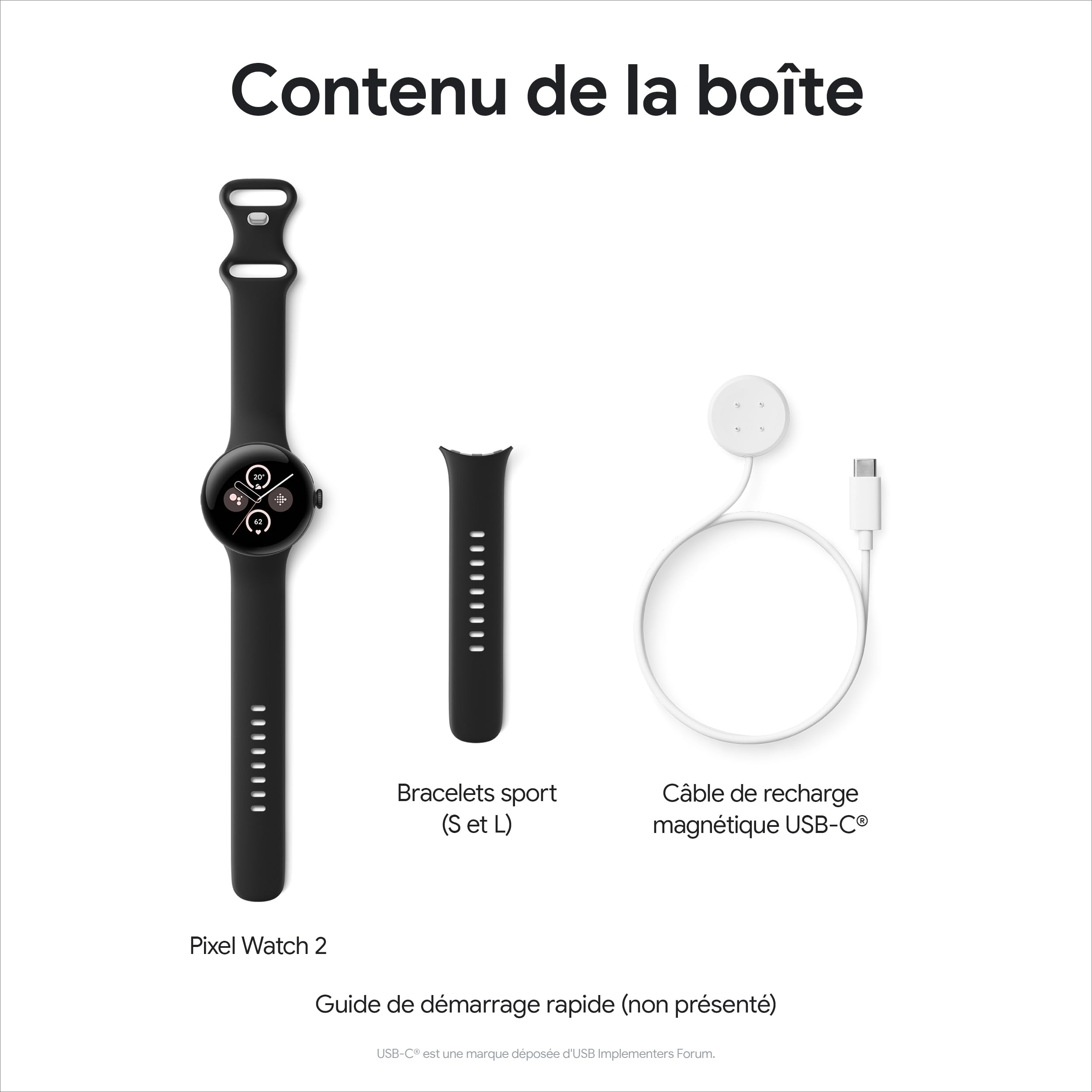 Google Pixel Watch 2 – Boîtier en Aluminium Argent Poli – Bracelet Sport Porcelaine – Wi-FI