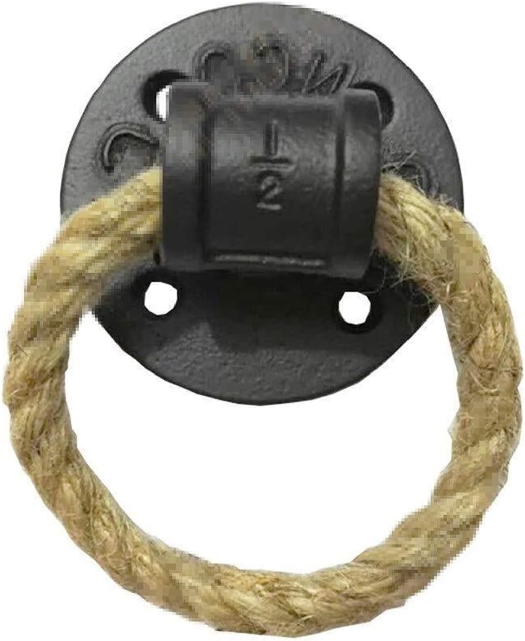 Industrial Rustic Wooden Door Handle | Black Solid Cast Iron Braided Hemp Rope Circle Ring Rustic Metal Pull Handles Gate Handles Hardware Set Cabinet Hardware