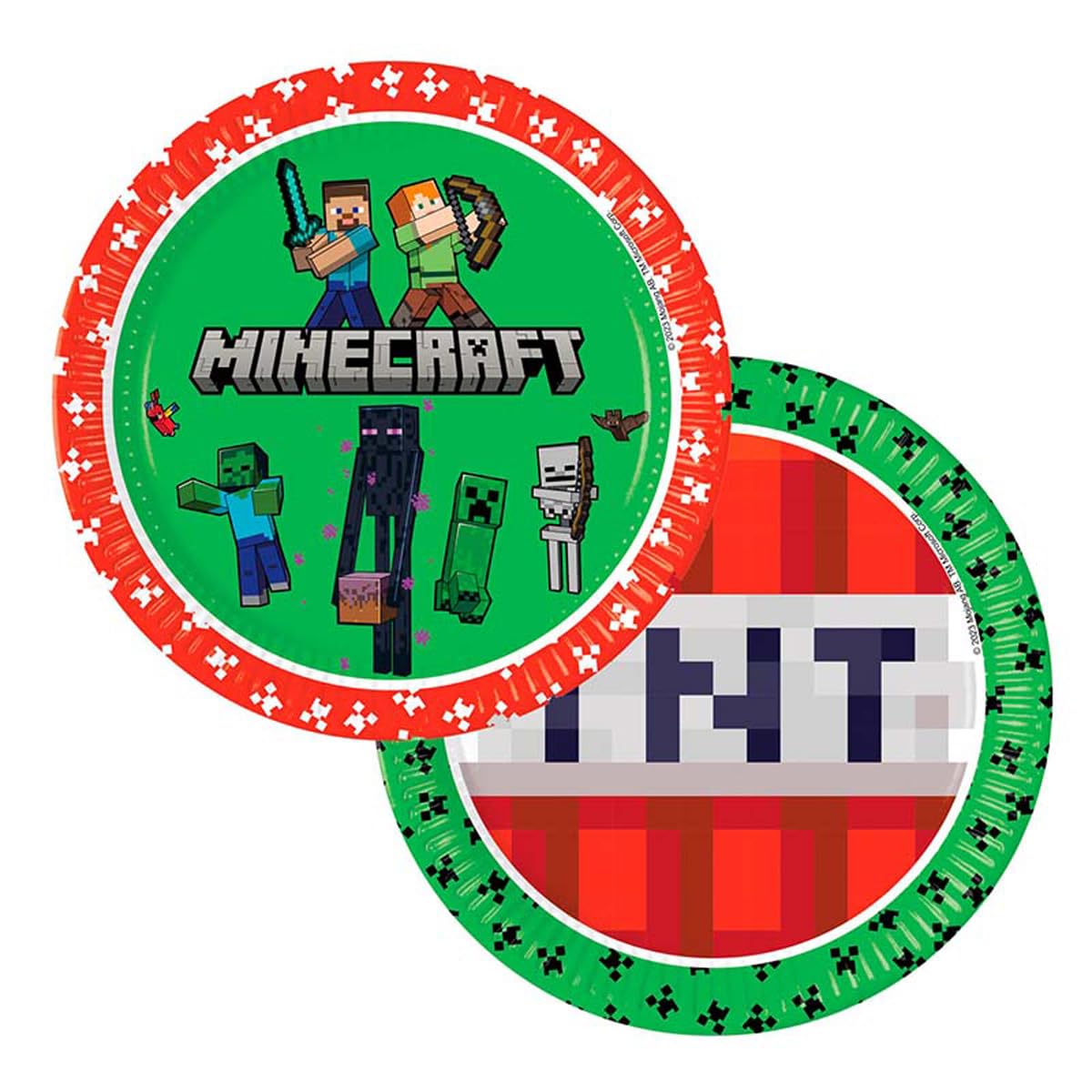 Pack of 8 Minecraft Paper Plates  - Green