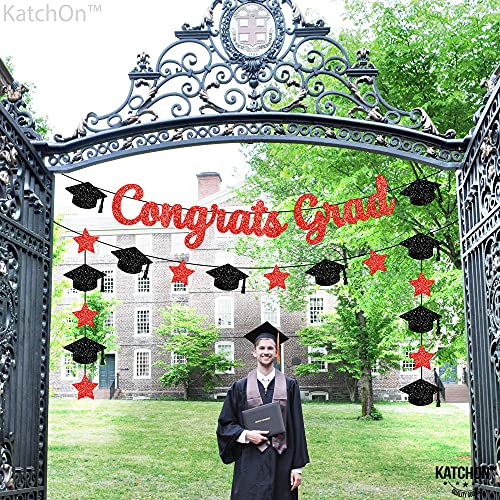 Image of Graduation Decorations 2026 | Glitter Congrats Grad Banner Red and Black - 10 Feet | Black and Red Graduation Banner | Grad Cap Garland for Grad Decorations Class of 2026, KatchOn