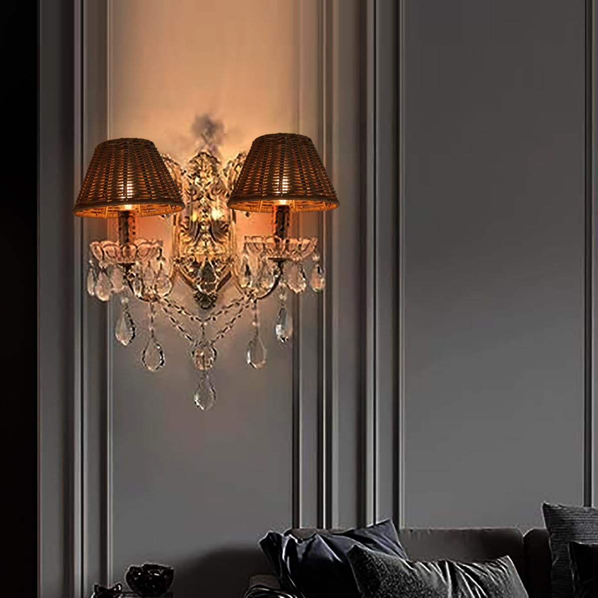 Rattan Chandelier Shades, Set of 6, Woven Replacement Lampshades for Table Lamps, Chandeliers, Pendant Lights, Candle Holders, Bell/Empire/Barrel Shape, Small Lampshades