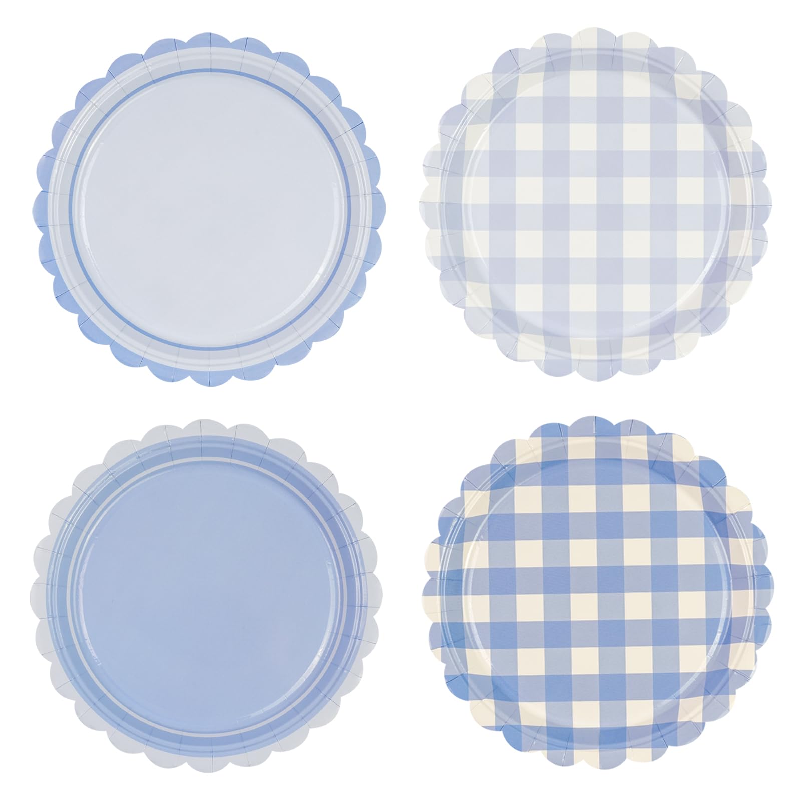 EVYIENEN 48 piatti di carta a quadretti, 17,8 cm, usa e getta, smerlati, piatti da dessert per picnic, matrimoni, compleanni, baby shower, feste, 4 colori ( blu