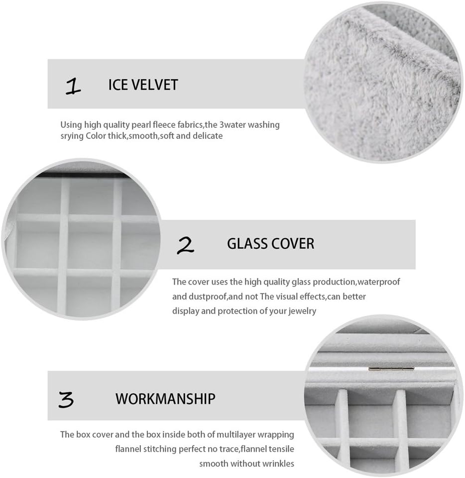 24 Grids PU Velour Leather Multipurpose Jewellery Storage Box Ring/Earrings/Necklace Tray Display Case Organizer - Grey