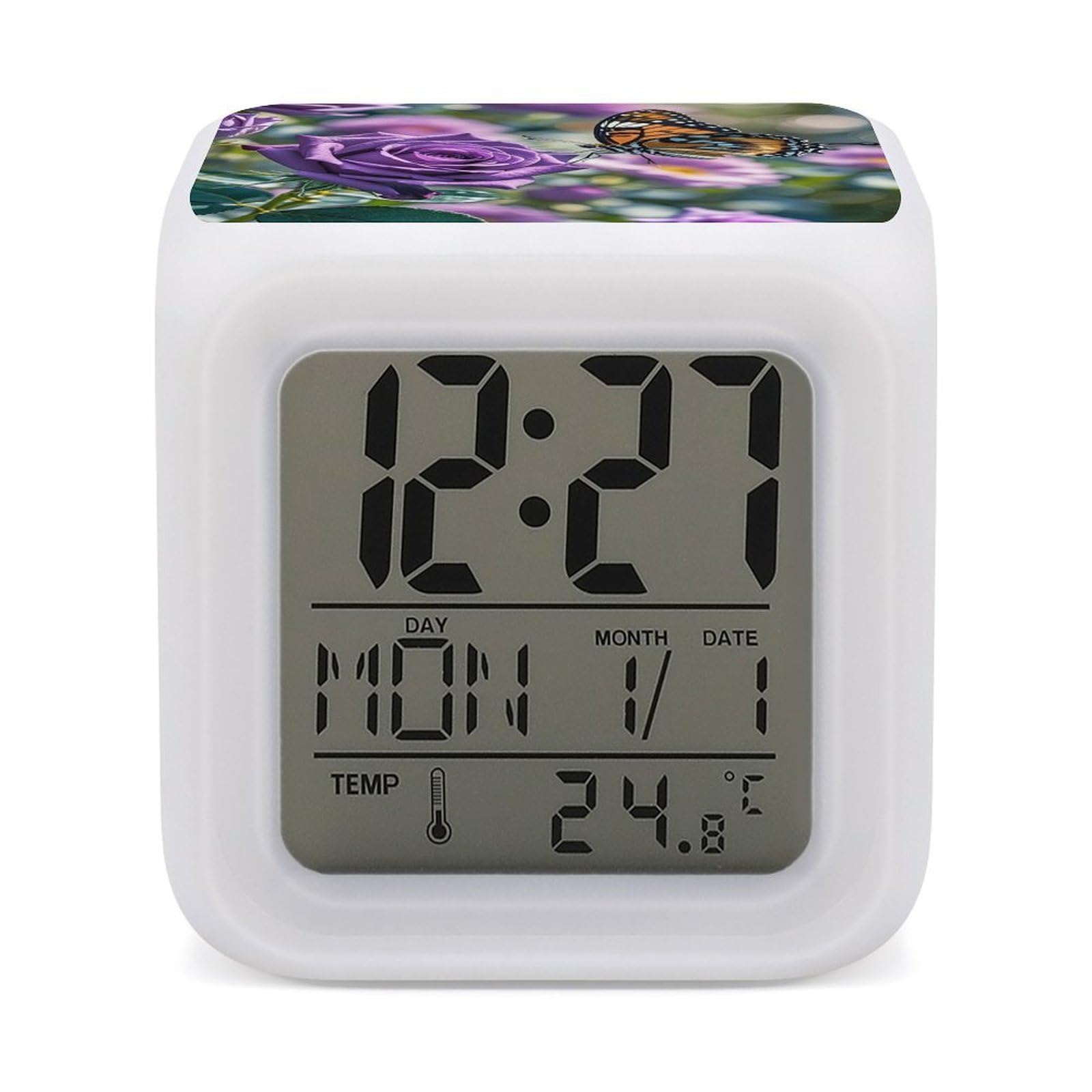 Reloj digital con cambio de 7 colores LED y pantalla de temperatura interna