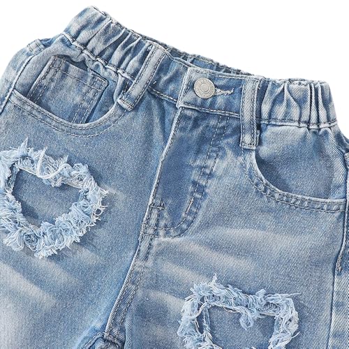 Tween Girls Baggy Jeans - Zipper Elastic Waist Heart Patch Wide Leg Denim Pants for Girls with Five Pockets3