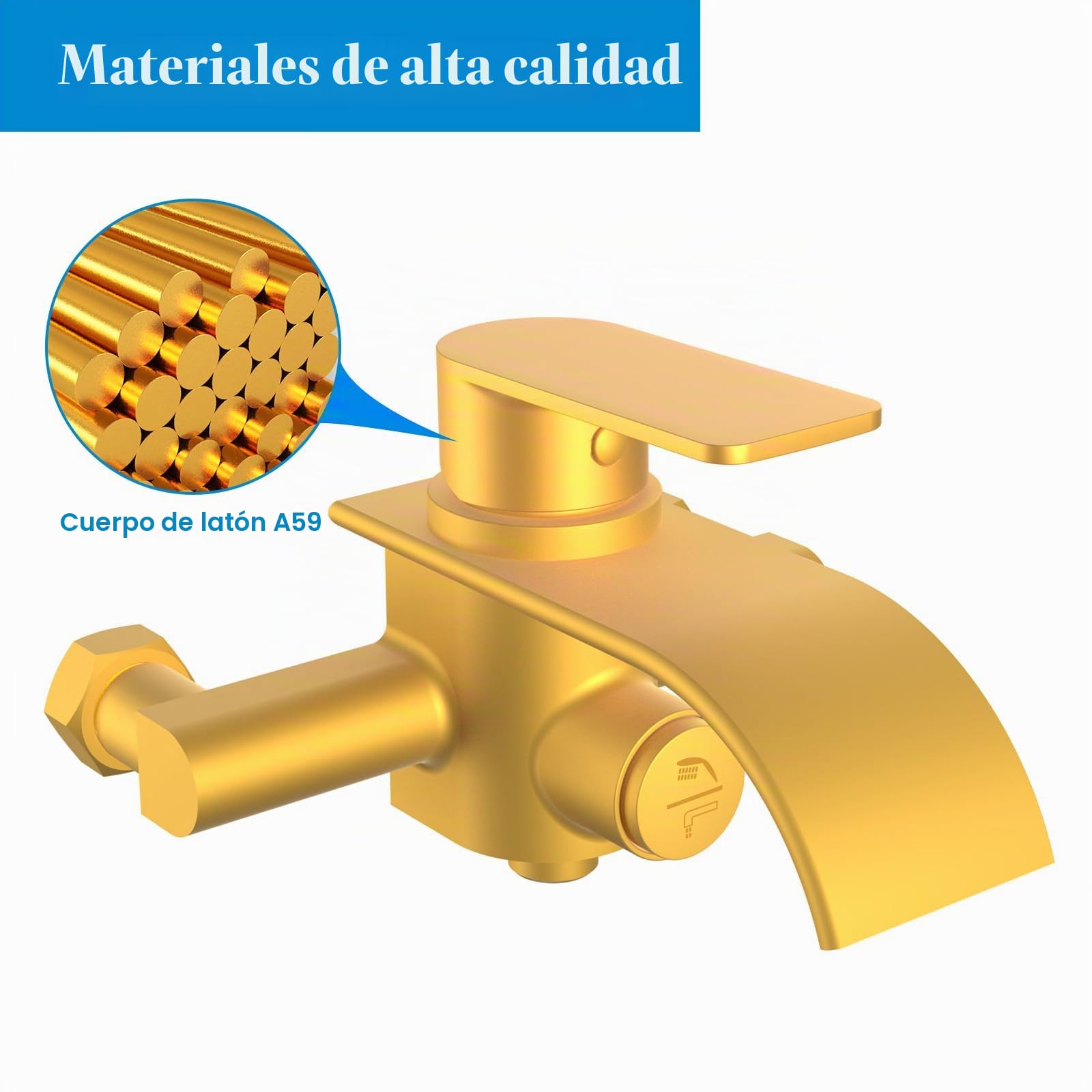KULACO Grifo cascada bañera monomando latón montaje pared negro