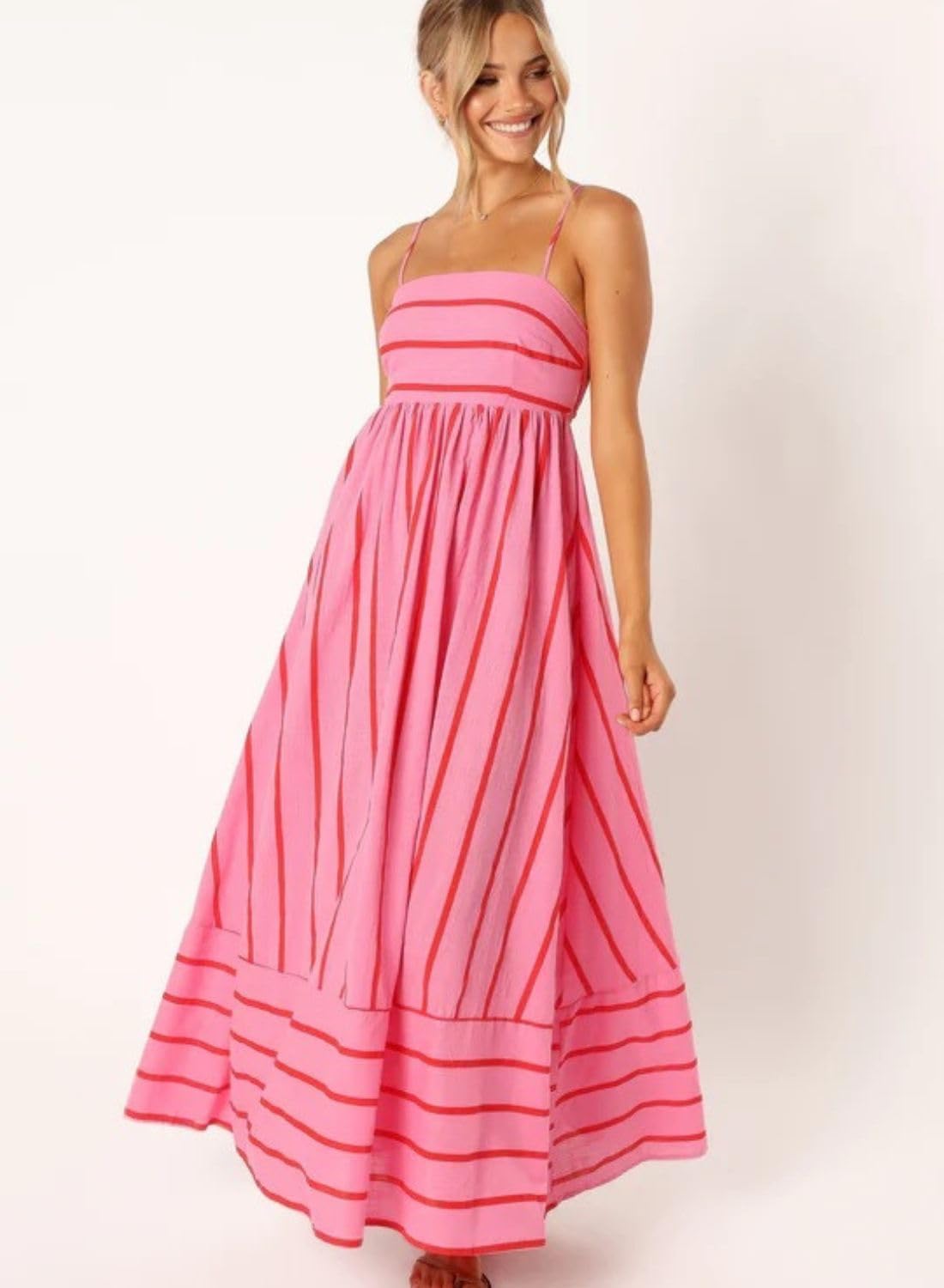 yoeasy Women's Striped Spaghetti Strap Cutout Maxi Dress Sleeveless Backless Flowy Swing Long Dress - Image 6