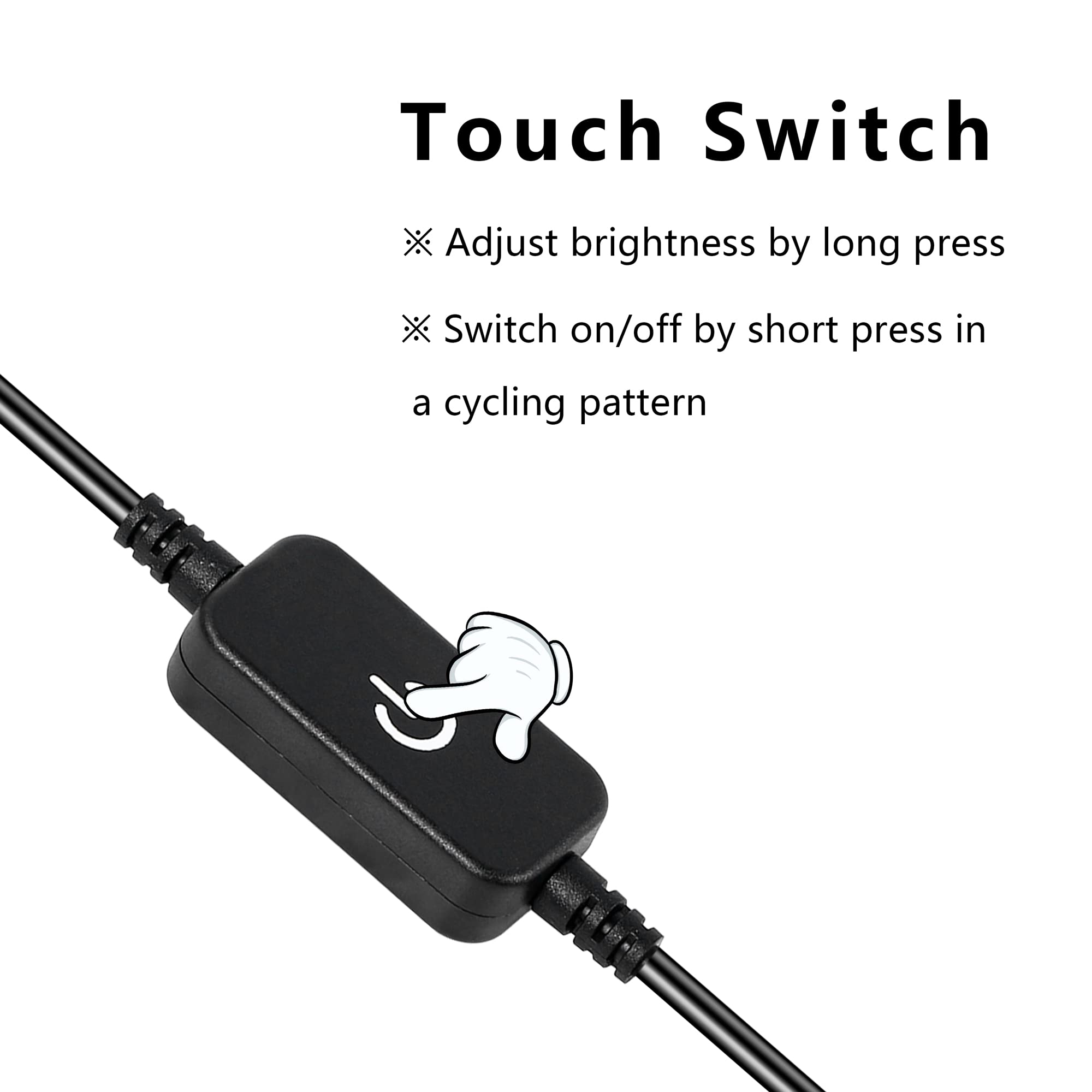 GELRHONR DC5521 Power Inline Switch Cable,2pcs Led Strip Light Touch On/Off SwitchDC Jack (5.5x2.1mm) Cable for Single Color LED Strip Light,Wall Lamp and Other DC 12V Devices