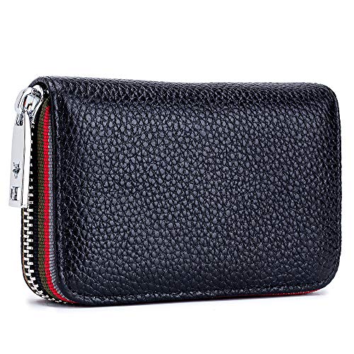 YOUNGSUN Walllet for Womens Mens RFID Blocking Leather Credit Card Wallet Organizers Holder Coin Purse Zipper Pockets (Black,One Size)