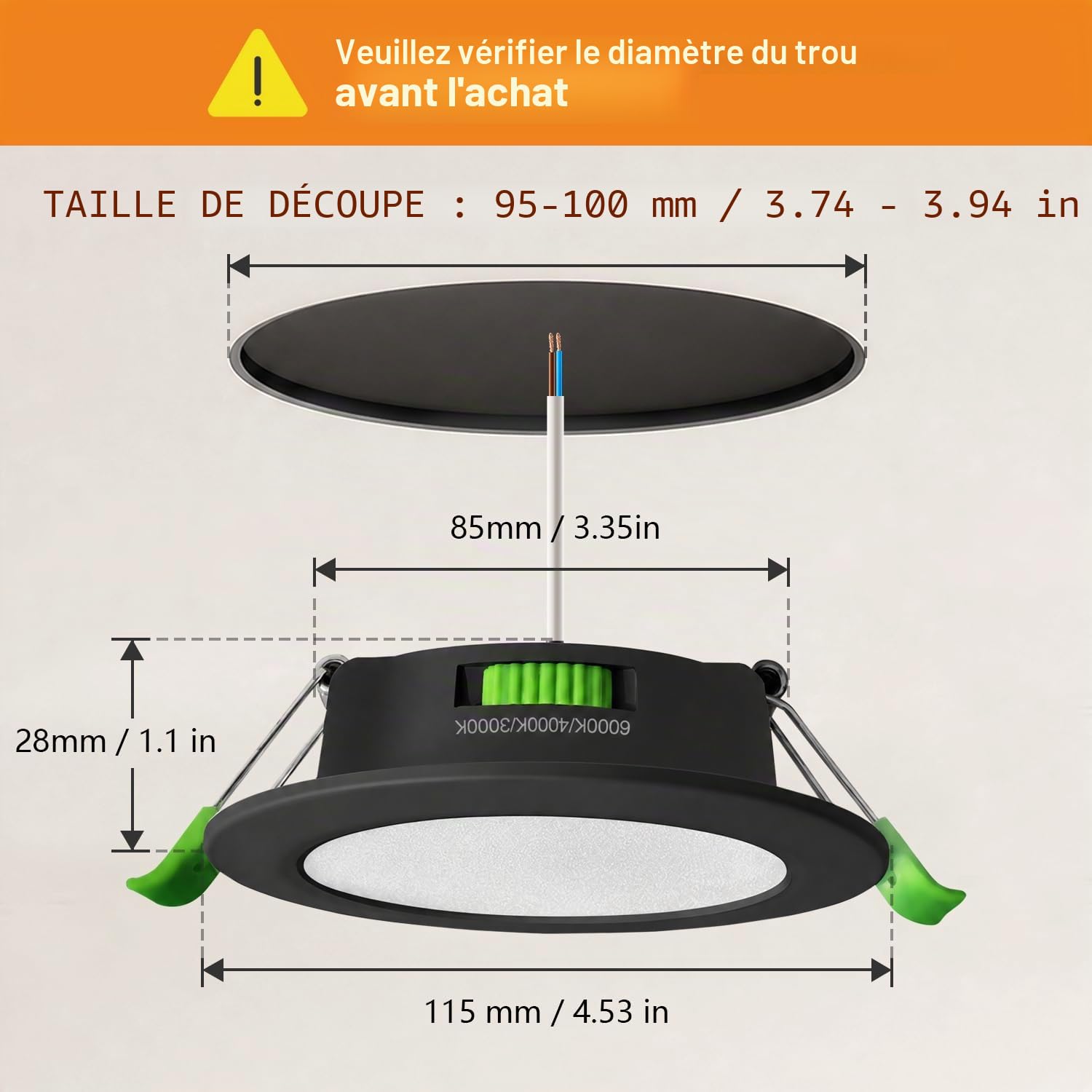 Sweier Spot LED Encastrable Dimmable, 7W 600LM Spots de Plafond Encastré Blanc Chaud 3000K Blanc Neutre 4500K Blanc Froid 6000K, Noir Spot LED IP44 pour Salle de Bain Cuisine Salon, Lot de 6