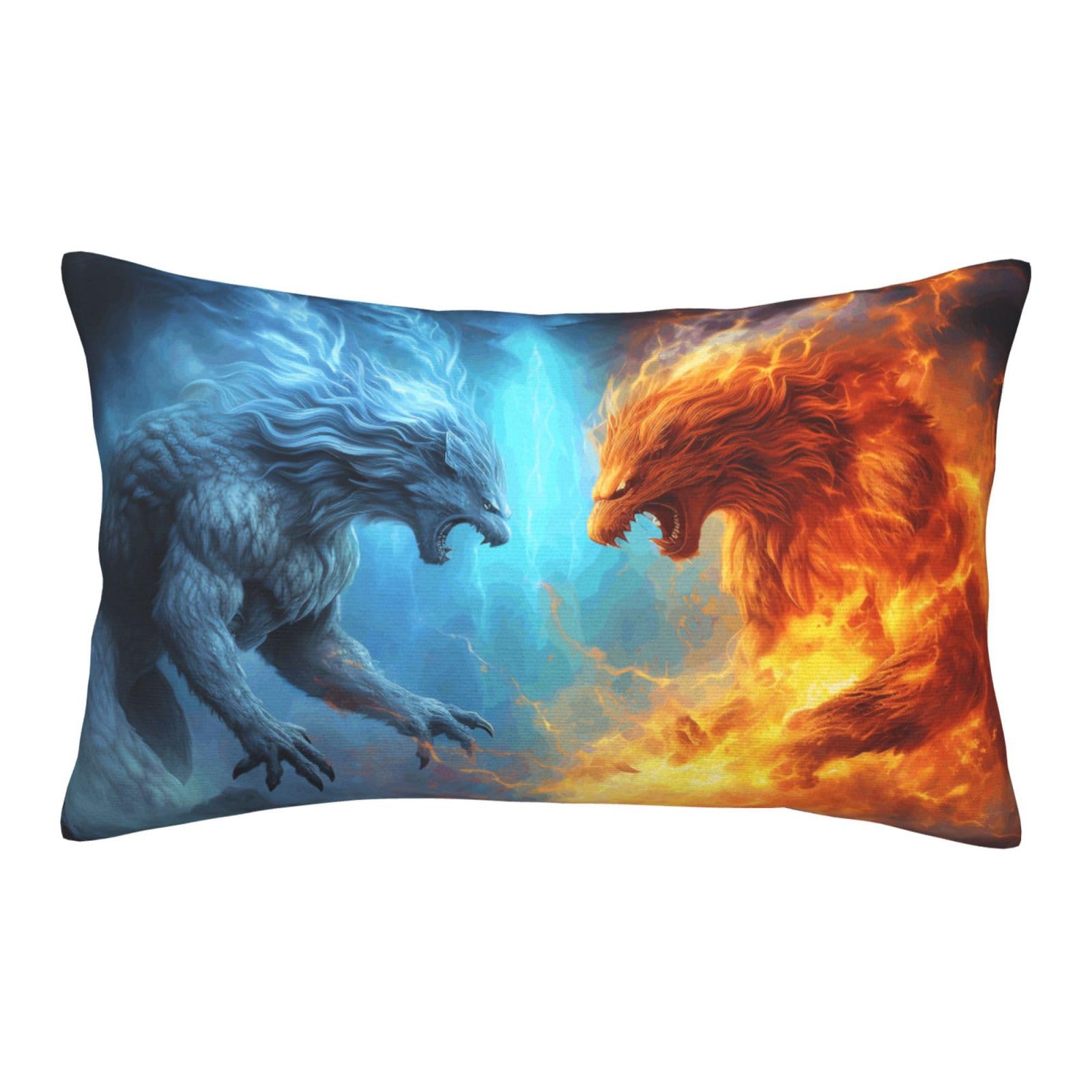 Velvet Pillowcases 14"x20" Ultra Soft Breathable Pillow Cases, Luxury Fuzzy Throw Pillow Covers with Zipper, Fire VS Ice Art Pillow Shams All Seasons Decorative Cushion Cases for Couch