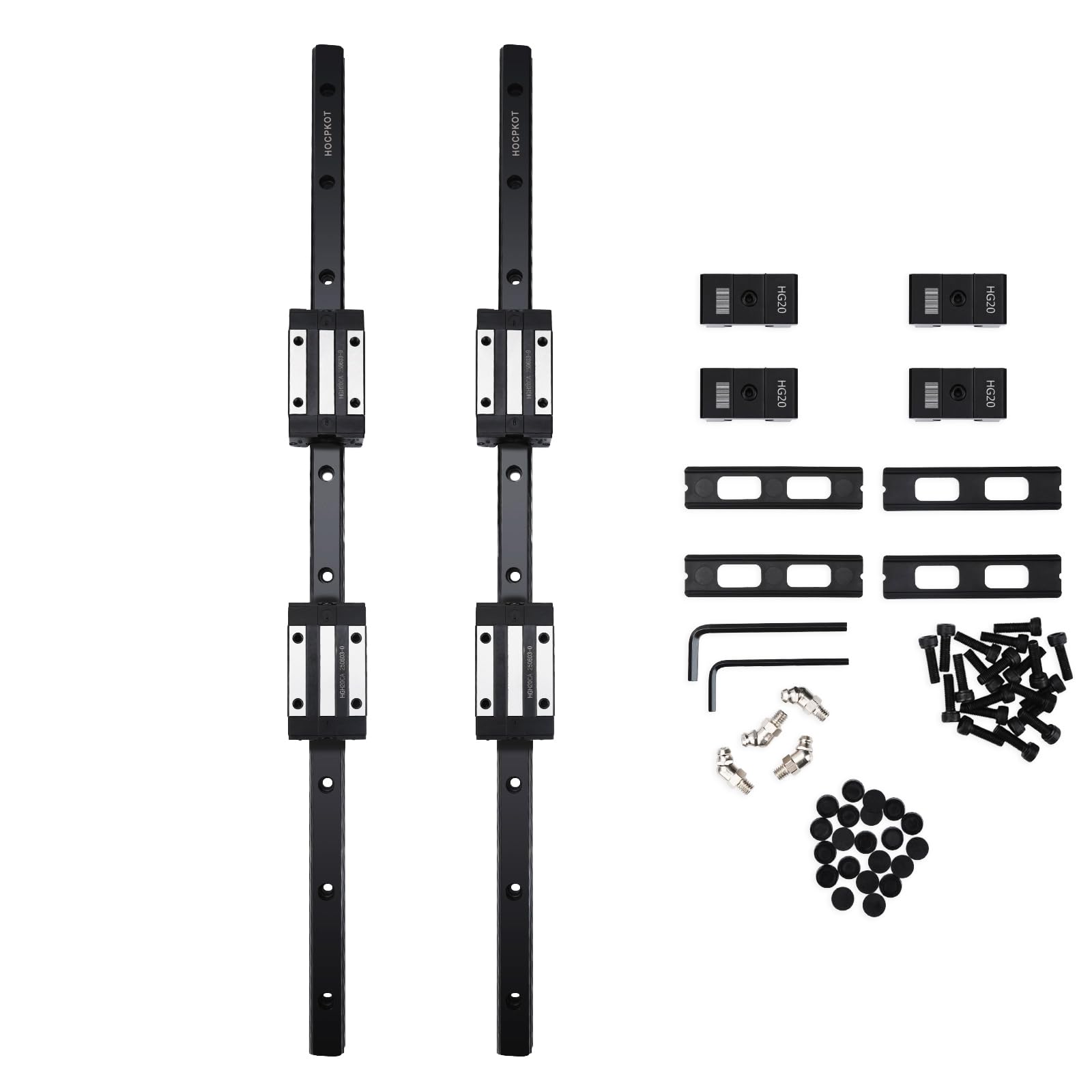 600mm HGR20 Linear Guide kit,2pcs 600mm hgr20 Linear Rail with 4pcs HGH20CA Carriage Block and End Stop Block — Amazon image 2