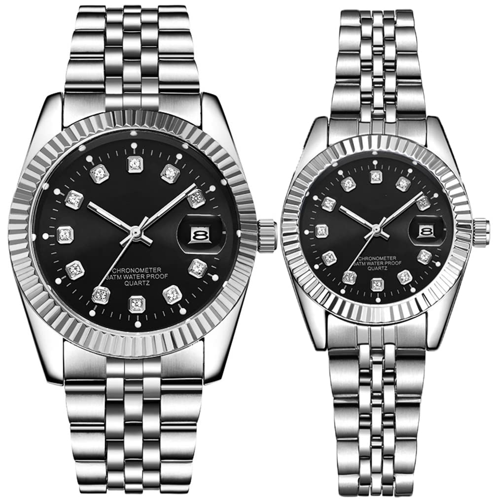 Couple Watches Fashion Silver Stainless Steel Pair Watches Men and Women Matching Quartz Wrist Watches Gifts Set of 2