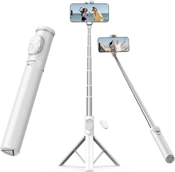 Selfie Stick Tripod for iPhone, TELESIN 50" Phone Tripod Stand with Camera Zoom Remote,360° Adjustable Extendable Travel Tripods Stand for Video Recording,Portable Android CellPhone Stands,Vlog,TikTok