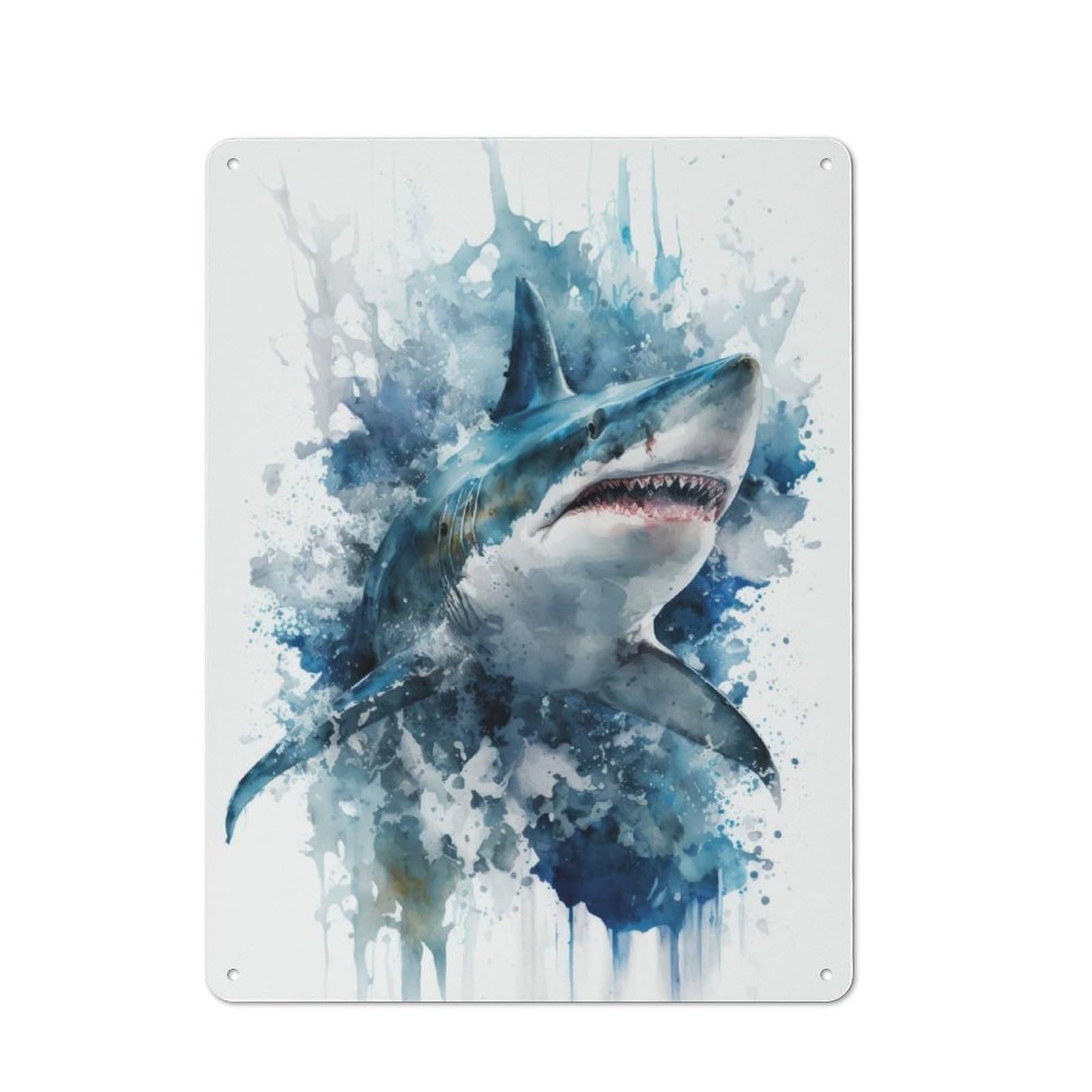 Junmoney Shark Frenzy In Watercolor Tin Wall Plaque 40X30cm With For Home Office Or Studio, A New Home Present For Creative Workspace Decorators