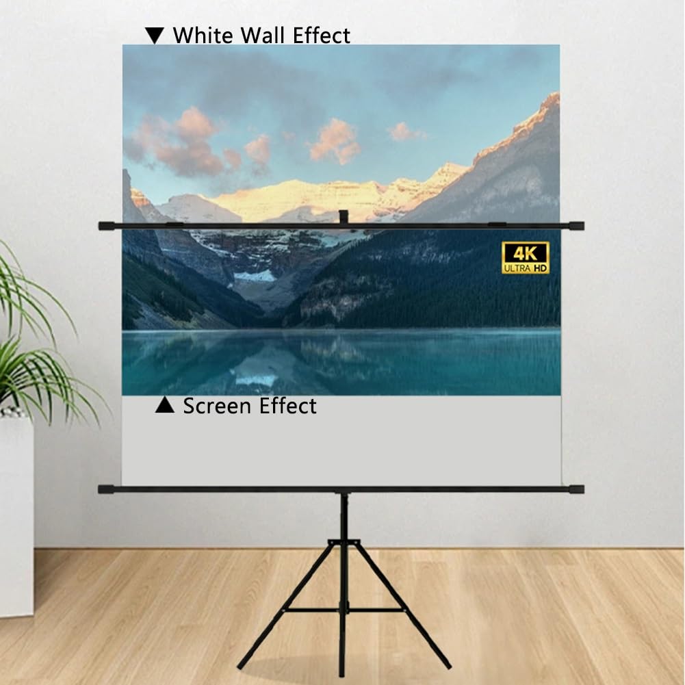 Schermo di Proiezione Portatile per Film 4K HD da 60 72 84 92 pollici, Schermo di Proiezione 16:9 a Scomparsa con Treppiede per Esterni e Interni(60"(16:9))