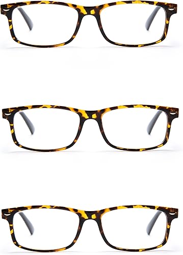 Paquete de 3 anteojos de lectura rectangulares con marco de plástico vintage para hombres y mujeres
