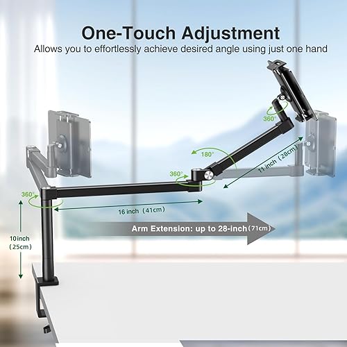 Miniatura 4 de elitehood Soporte de escritorio para iPad de brazo largo de 28 pulgadas, soporte de brazo de aluminio resistente para escritorio y cama, compatible