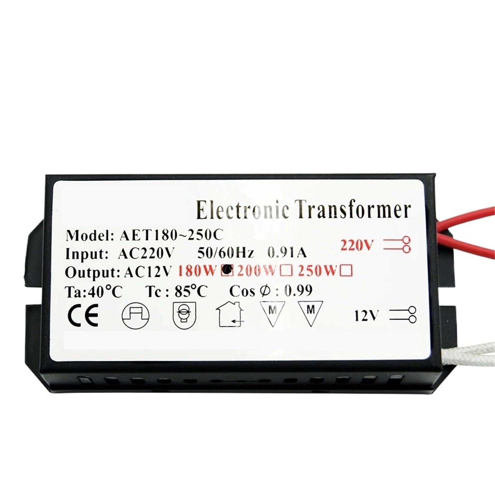 AC220V do 12V transformator elektroniczny 60 W 80 W 105 W 120 W 160 W 180 W 200 W 250 W do lampy halogenowej i lampy kryształowej G4 lekkie koraliki (20 W)
