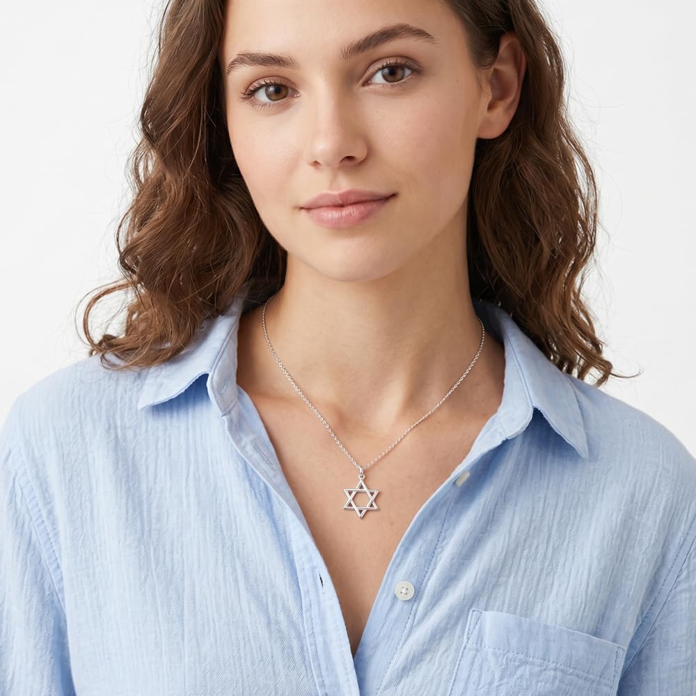 Passo Collar plata mujer con Estrella de David en plata de ley 925 - Colgante de 20mm y cadena de 45cm - Se envía en una caja de regalo