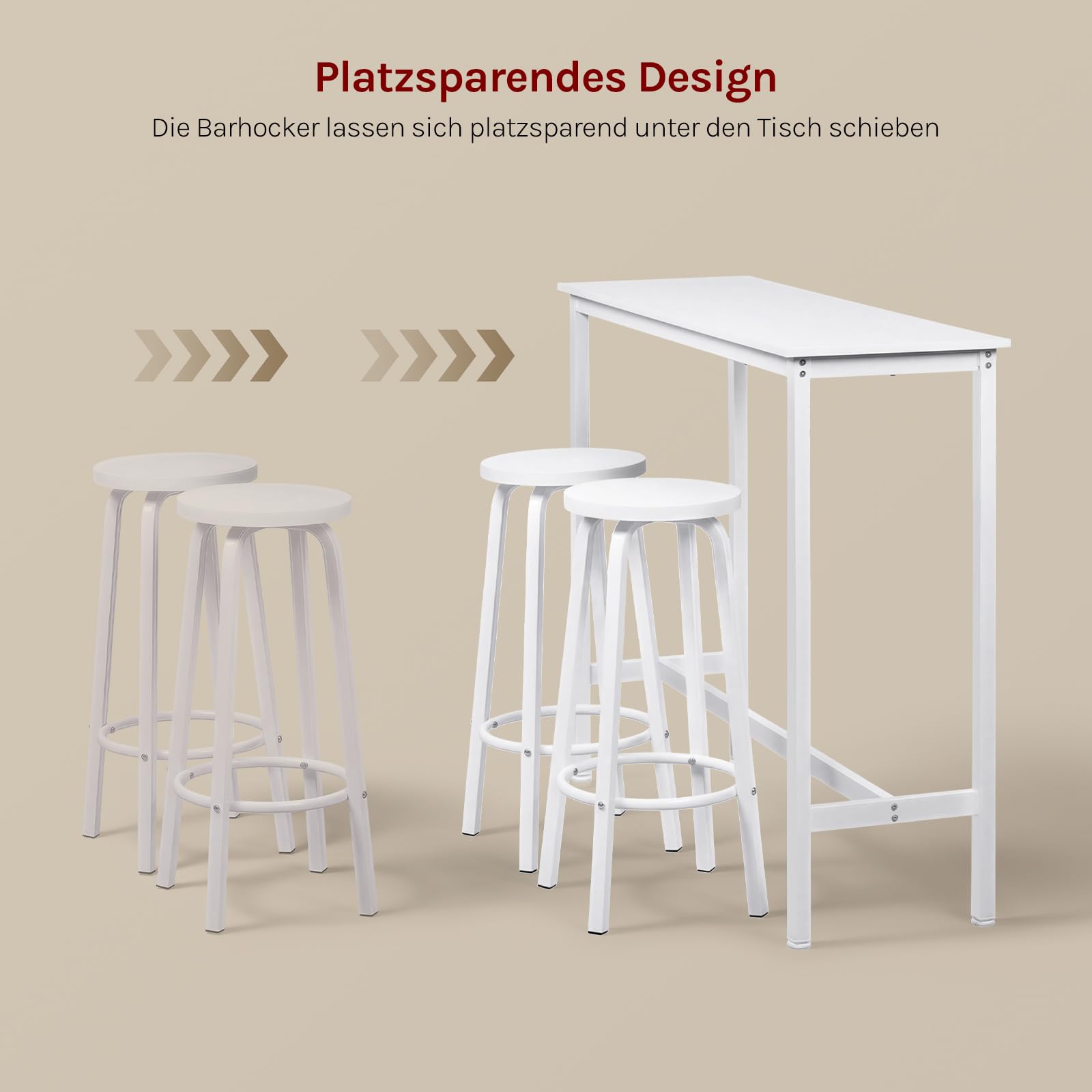 WOLTU Bartisch Set mit 2 Barhockern, Stehtisch & Barstuhl mit Metallgestell, Esstisch aus Holz für Bar Küche Wohnzimmer, Bistrotisch Bartheke Tresentisch, 120x40x100cm, Weiß