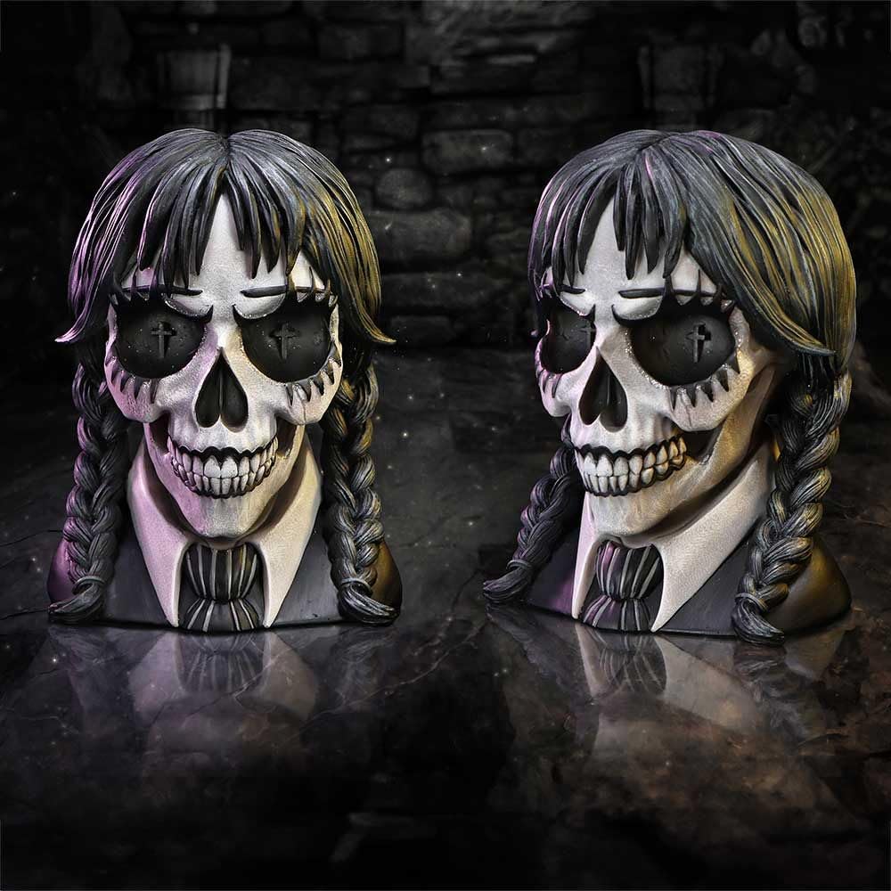 Nemesis Now Cráneo deslumbrante oscuro, esqueleto gótico, busto pintado a mano
