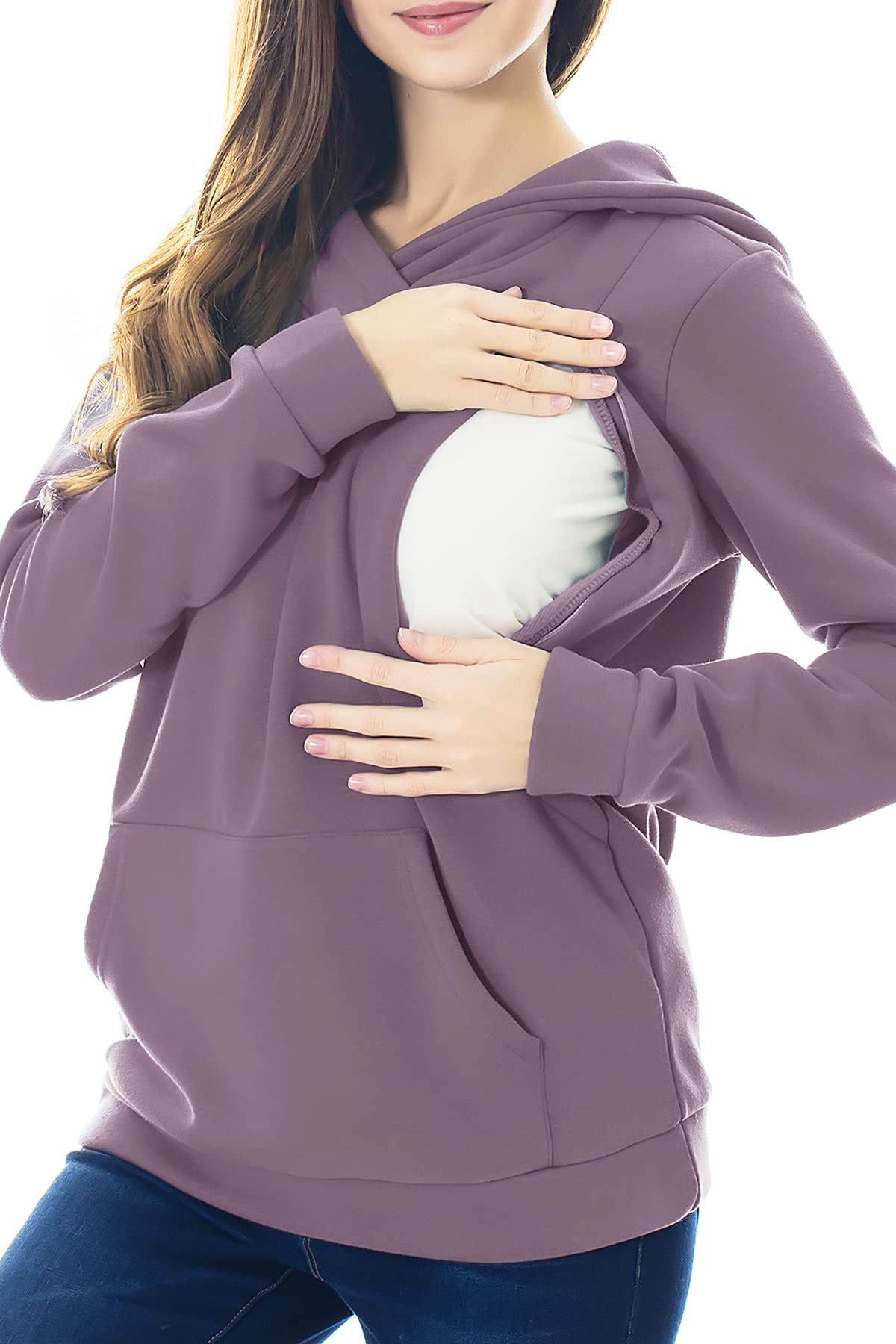 Smallshow Stillanzug Mutterschaft Fleece Stillpullover Hoodie Sweatshirt Misty Lilac 2XL