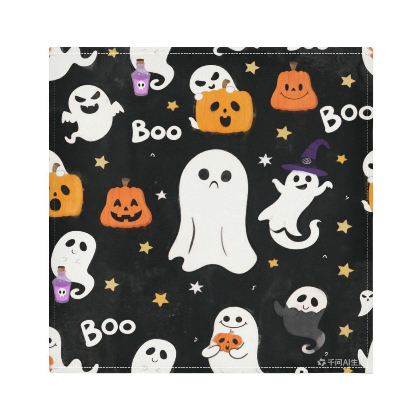 Ttgoth Halloween Boo Cloth Napkin Set of 6 Washable & Reusable Dinner Napkins for Dining Table, Banquets, Wedding, Party, 50x50 cm