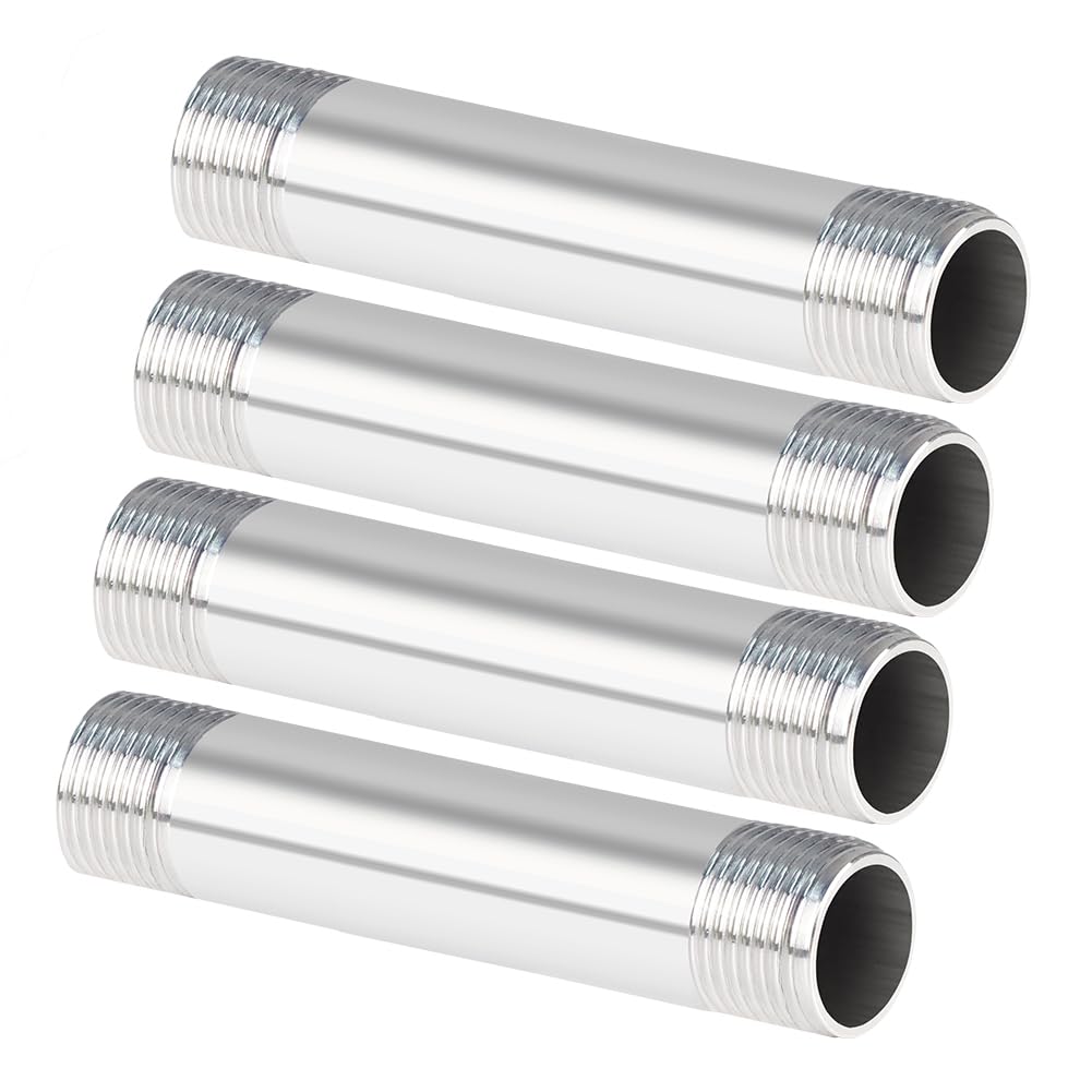Quickun Tubo de boquilla de acero inoxidable 304, NPT de 1/2 pulgada x 1/2 pulgada NPT macho maleable tubo fundido de 4 pulgadas de longitud (paquete de 4)