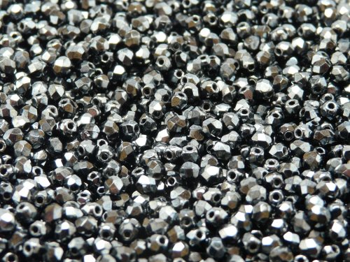 Fire-Polished Beads, 3 mm, 100 piezas, cuentas de vidrio facetadas redondas checas, pulidas al fuego, Jet Hematite (Black/White Luster)