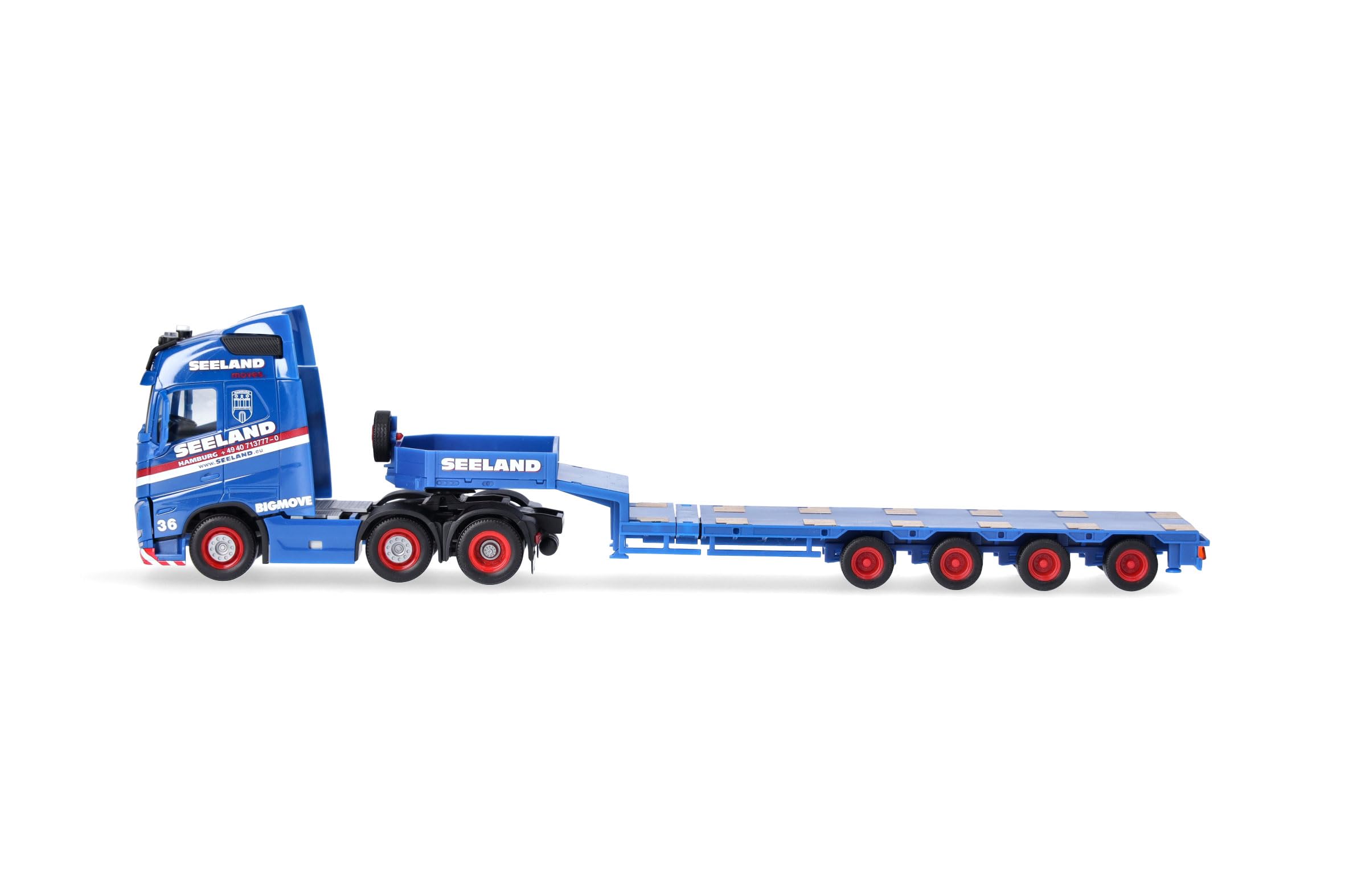 Herpa LKW Modell Volvo FH GL 2020 6x2 Semitieflade-Sattelzug Seeland, Miniatur im Maßstab 1:87, Sammlerstück, Made in Germany, Kunststoff