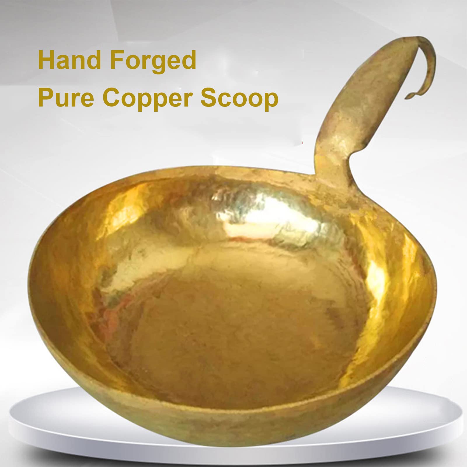 Cobre Sólido Puro Martillado A Mano Cucharón De Cobre Grande, Fondo Redondo Sartén De Cobre para Salsa De Azúcar con Mango Auxiliar, Cuchara De Herramientas De Cocina Casera