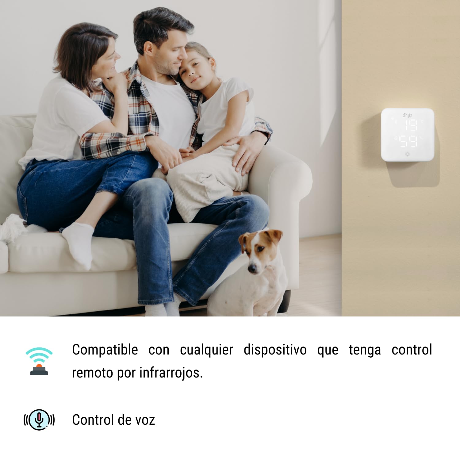 Konyks Climpac - Termostato de Red Wi-FI para Aire Acondicionado y Bomba de Calor, Control Remoto, Control por Voz, termómetro e higrómetro