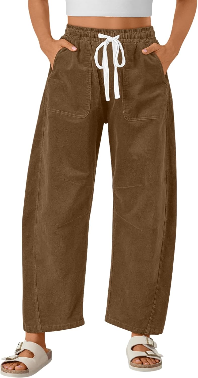 Trendy Queen Womens Corduroy Pants Fall Barrel Linen Pant Winter Casual Wide Leg Trousers with Pockets 2026
