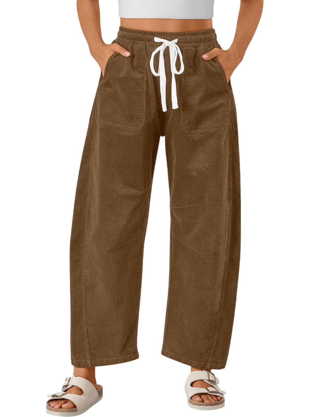 Trendy Queen Womens Corduroy Pants Fall Barrel Linen Pant Winter Casual Wide Leg Trousers with Pockets 2025