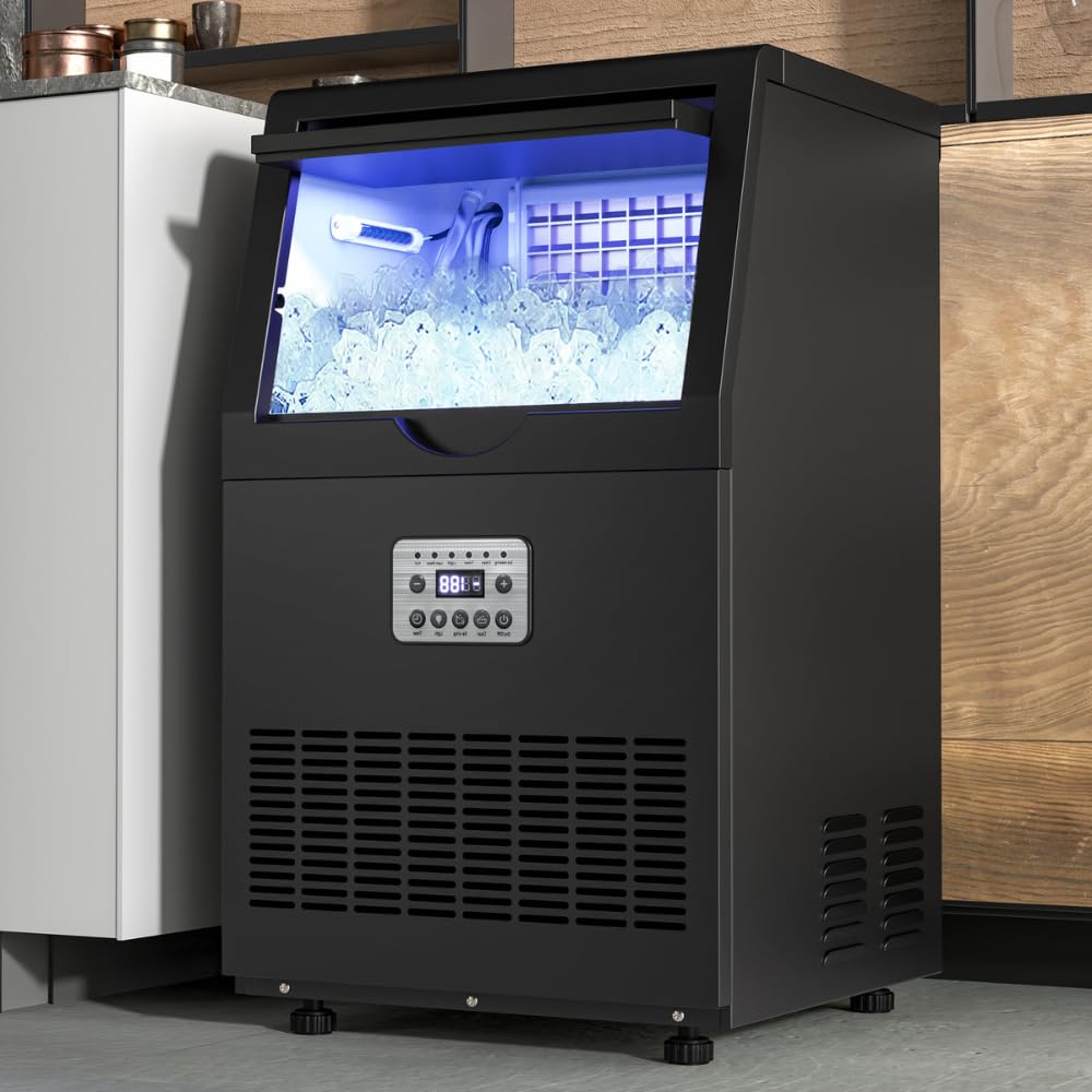 YITAHOME 130lbs Black Ice Maker Machine, Commercial Under Counter Ice Maker, ETL & DOE Certificated Commercial Large Ice Makers Freestanding for Home Cafe Bar Restaurant 44pcs with 17lbs Storage Bin