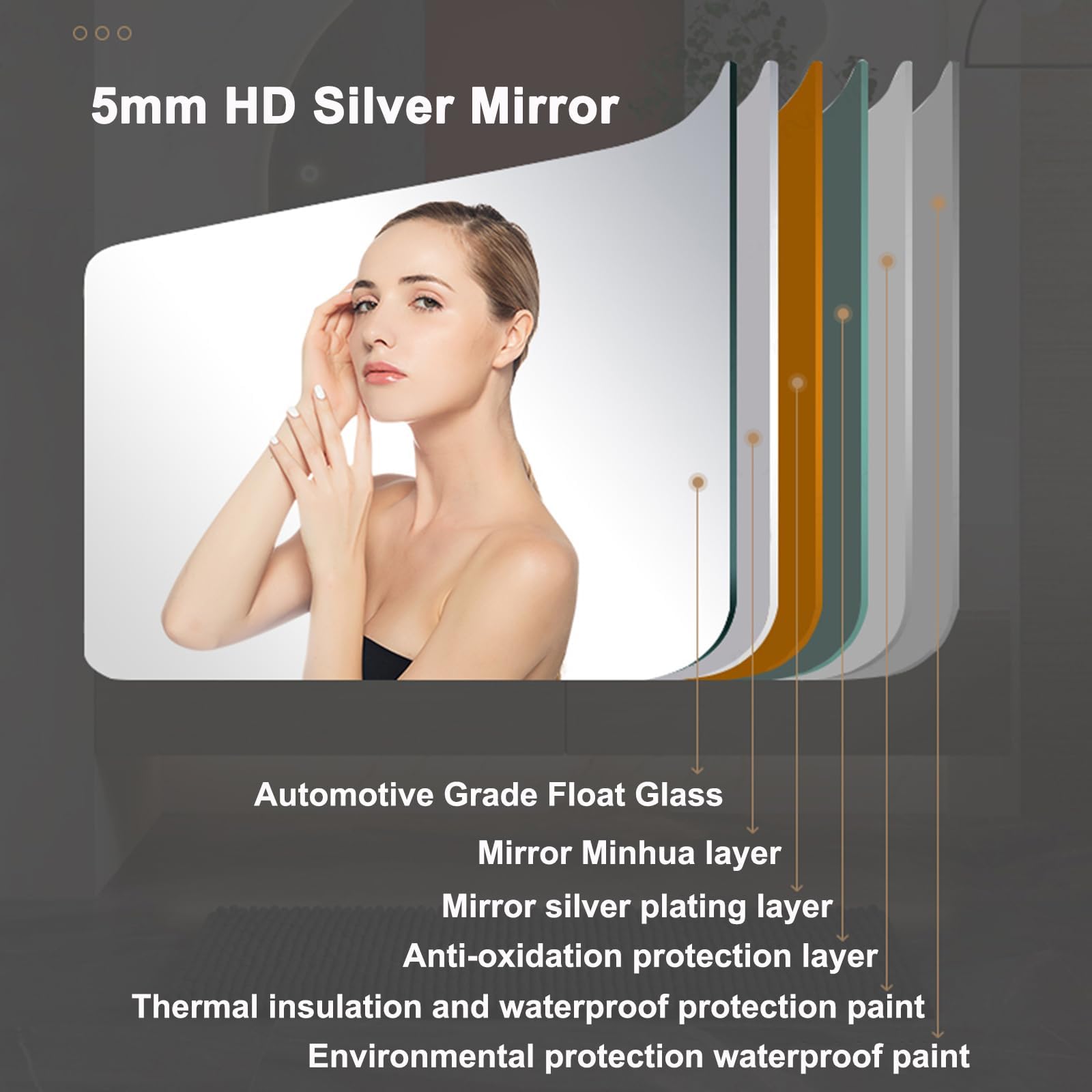 Specchio Espejo de baño LED semicircular sin marco de 80 cm, espejo de tocador de pared retroiluminado con control táctil, espejo de maquillaje inteligente con 3 colores regulables para baños mod