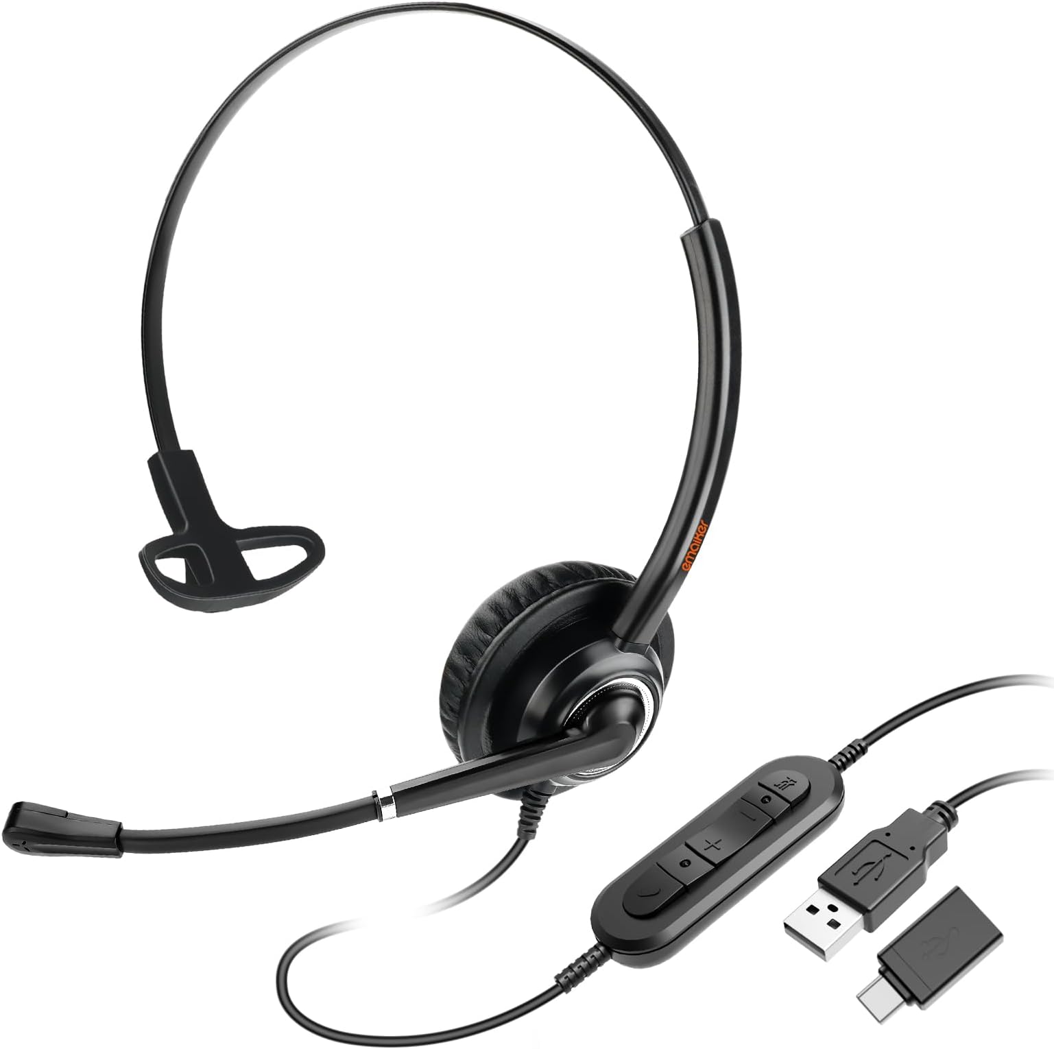 USB Headset with Microphone for Office Call Center Telework, Light Weight 1 Ear USB-A Headset with Noise Canceling Microphone for Laptop, Work for Webinar, 3CX, Teams, Zoom Webex Conference,Dictation